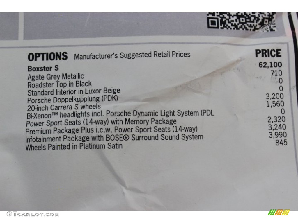 2014 Porsche Boxster S Window Sticker Photo #90698935