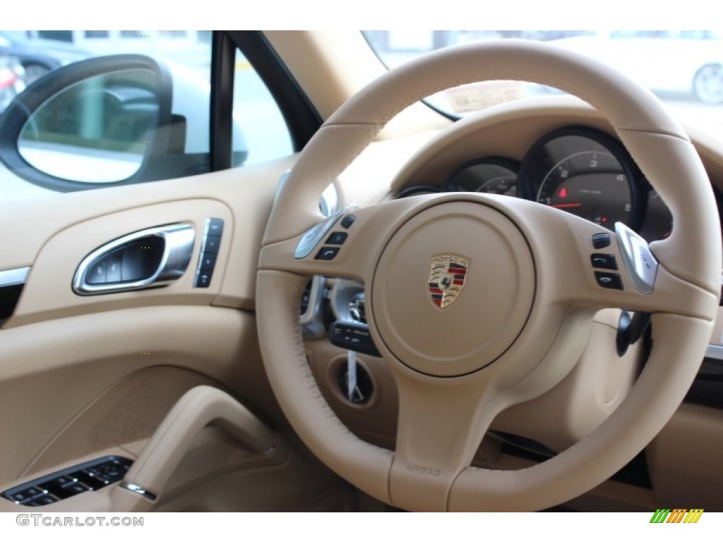 2014 Porsche Cayenne Diesel Luxor Beige Steering Wheel Photo #90700026