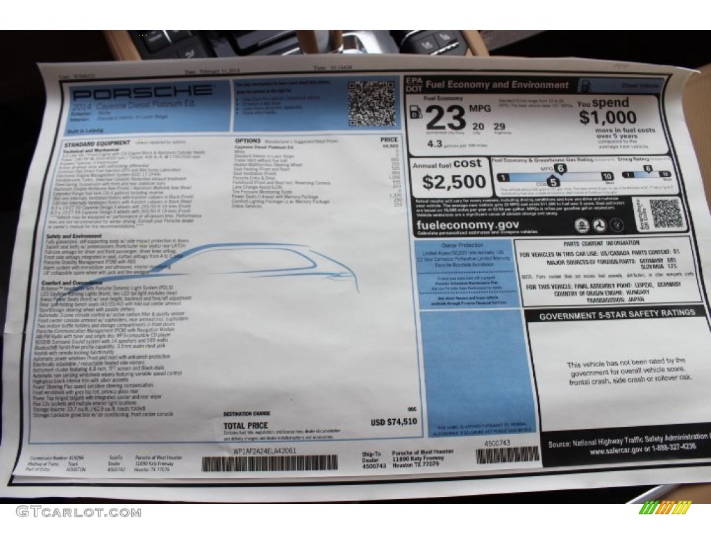 2014 Porsche Cayenne Diesel Window Sticker Photo #90700096