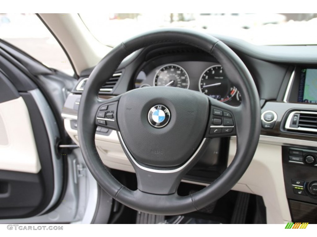 2013 BMW 7 Series 750Li xDrive Sedan Ivory White/Black Steering Wheel Photo #90700510