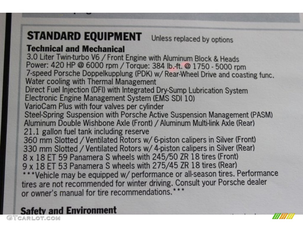2014 Porsche Panamera S Window Sticker Photo #90700987