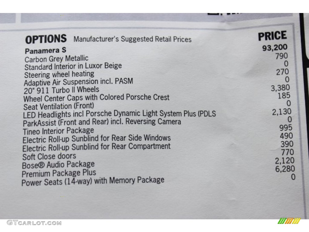 2014 Porsche Panamera S Window Sticker Photo #90702034