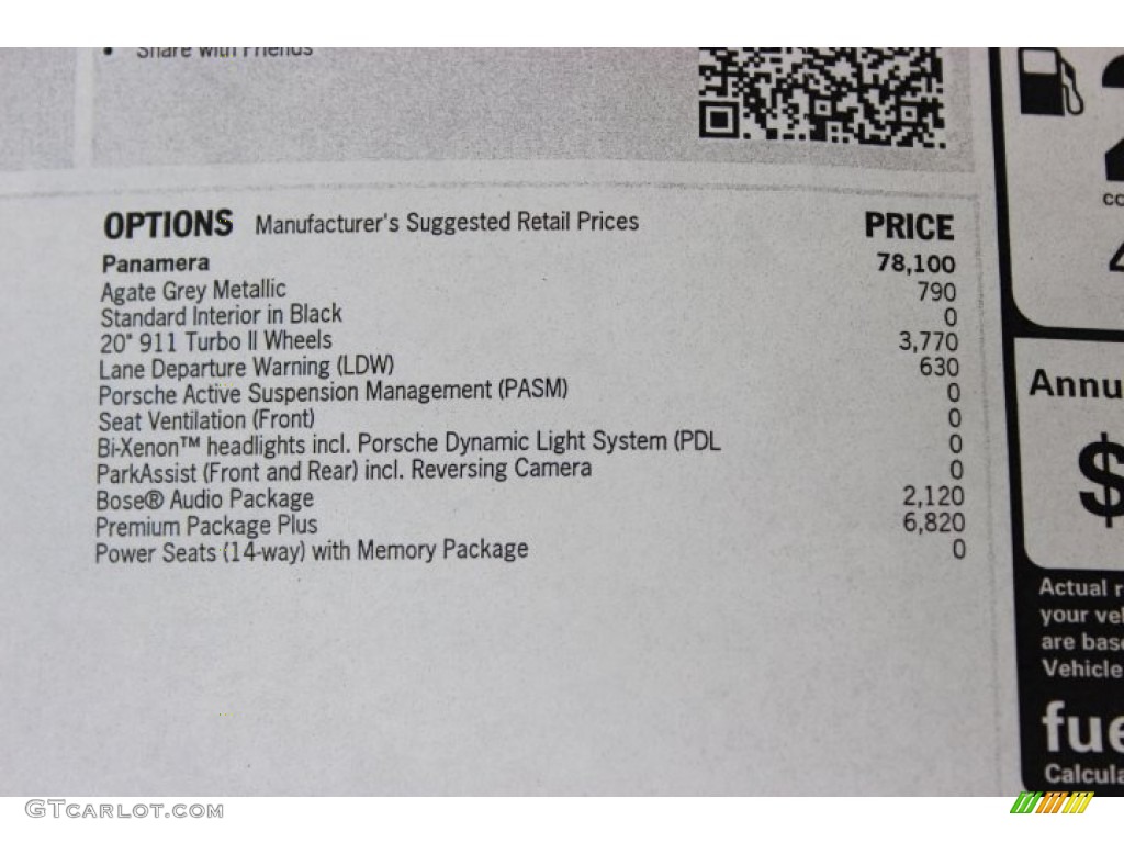 2014 Porsche Panamera Standard Panamera Model Window Sticker Photo #90703195