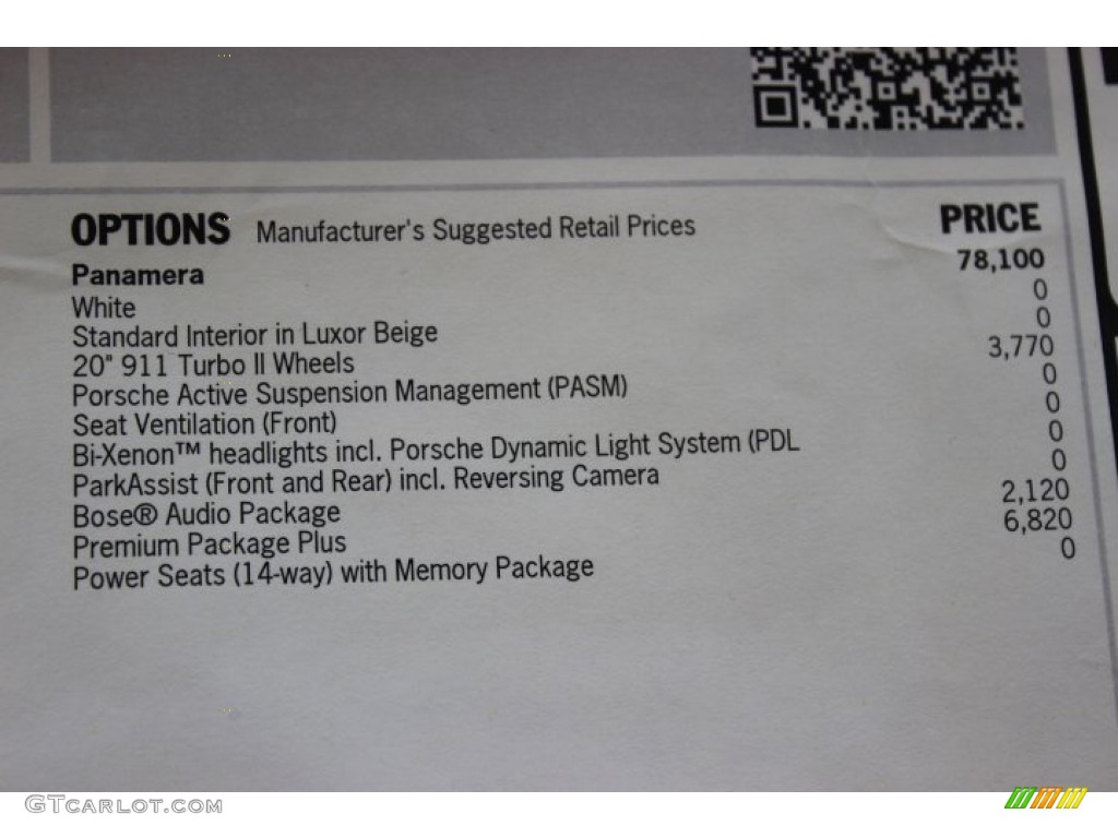 2014 Porsche Panamera Standard Panamera Model Window Sticker Photo #90704188