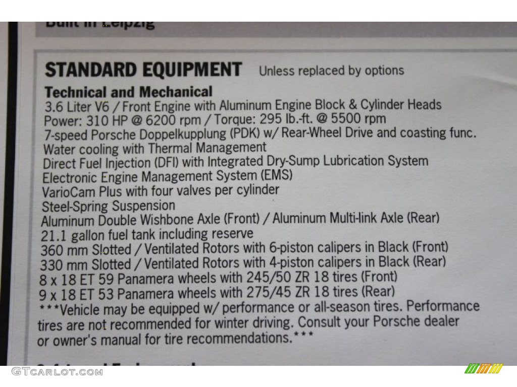 2014 Porsche Panamera Standard Panamera Model Window Sticker Photo #90704209