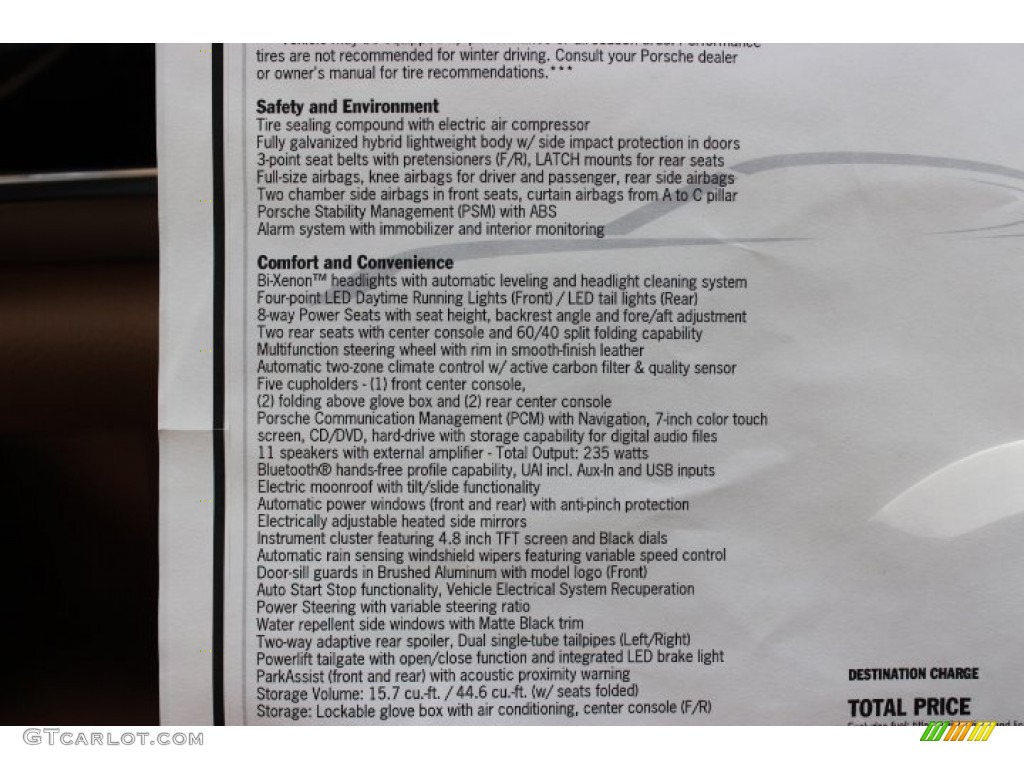 2014 Porsche Panamera Standard Panamera Model Window Sticker Photo #90704233