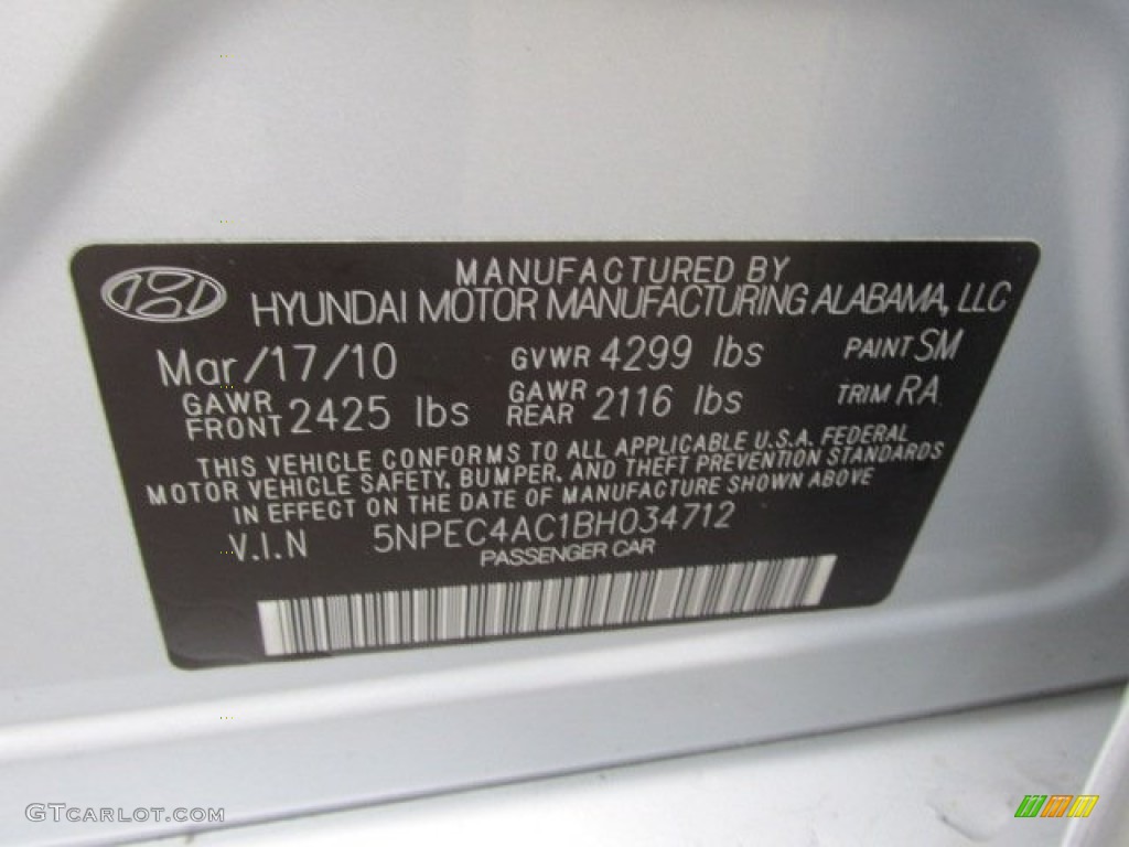 2011 Sonata SE - Radiant Silver / Gray photo #19