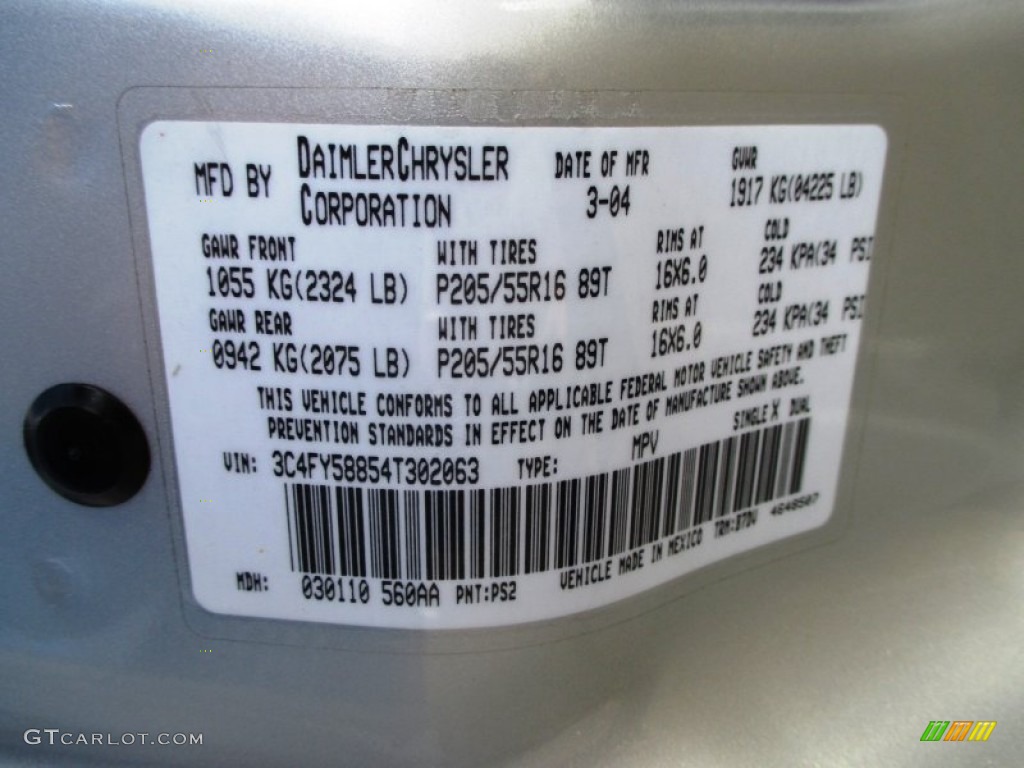 2004 PT Cruiser Color Code PS2 for Bright Silver Metallic Photo #90717409