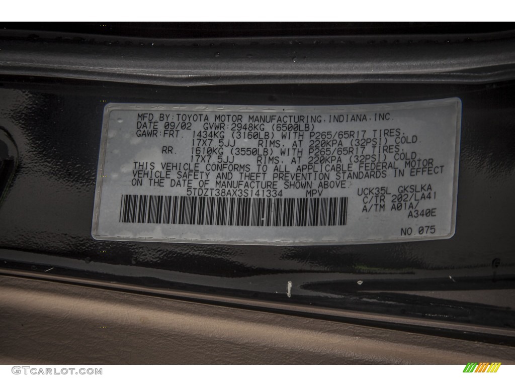 2003 Toyota Sequoia Limited Color Code Photos