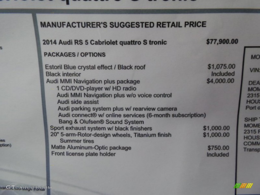 2014 Audi RS 5 Cabriolet quattro Window Sticker Photo #90760734