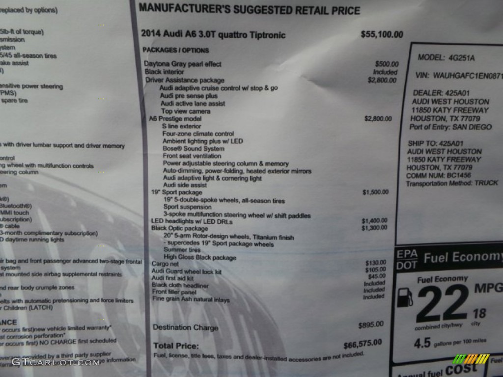 2014 A6 3.0T quattro Sedan - Daytona Grey Pearl Effect / Black photo #40