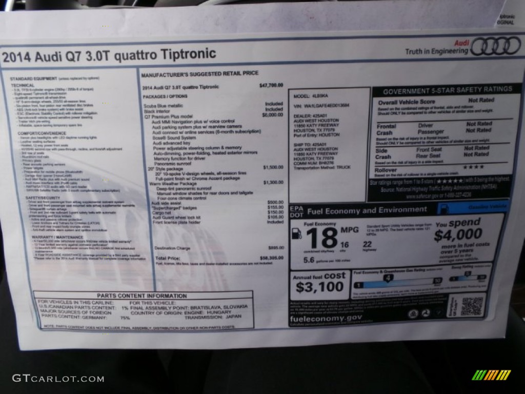 2014 Audi Q7 3.0 TFSI quattro Window Sticker Photo #90767783