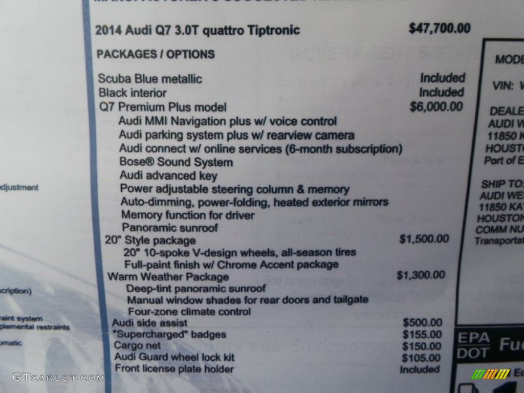 2014 Audi Q7 3.0 TFSI quattro Window Sticker Photo #90767805