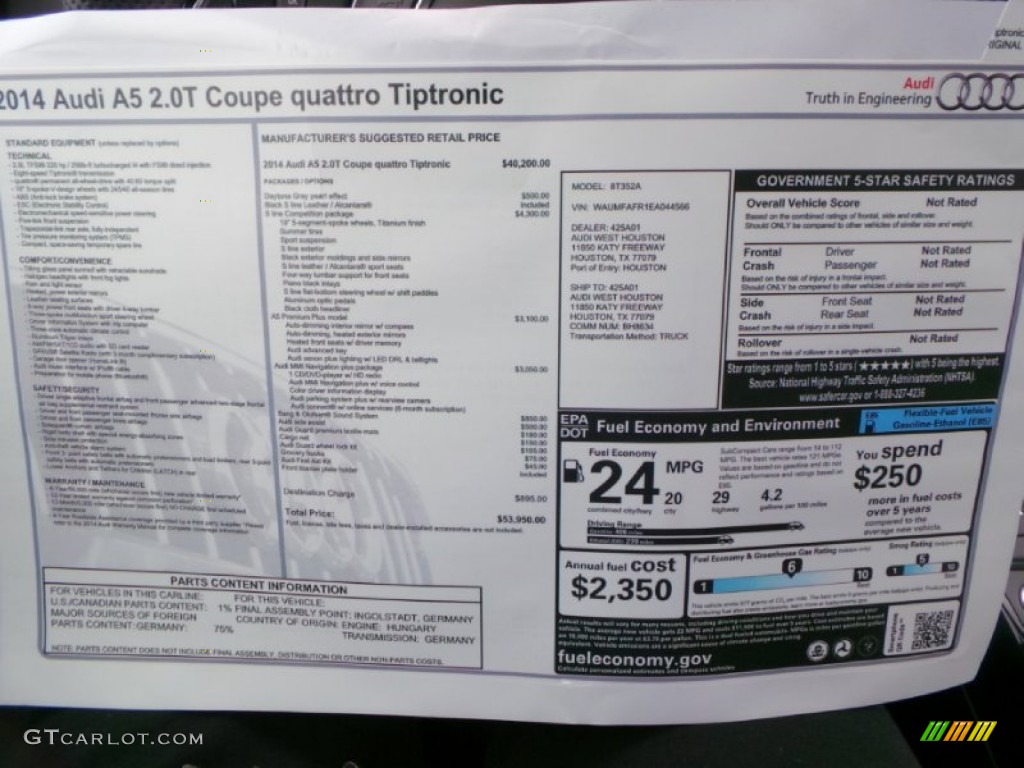 2014 Audi A5 2.0T quattro Coupe Window Sticker Photo #90770175