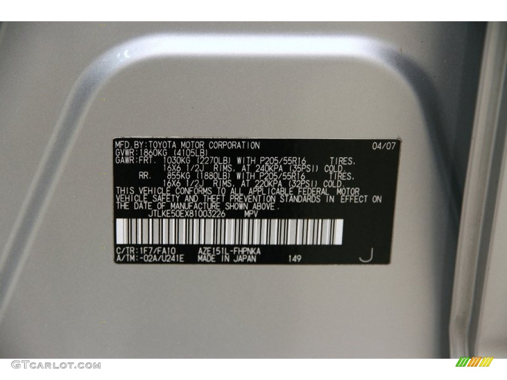 2008 xB Color Code 1F7 for Classic Silver Metallic Photo #90771921