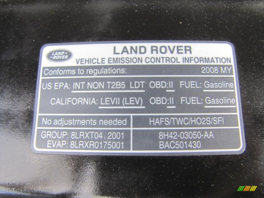 2008 Land Rover Range Rover V8 HSE Info Tag Photo #90774849