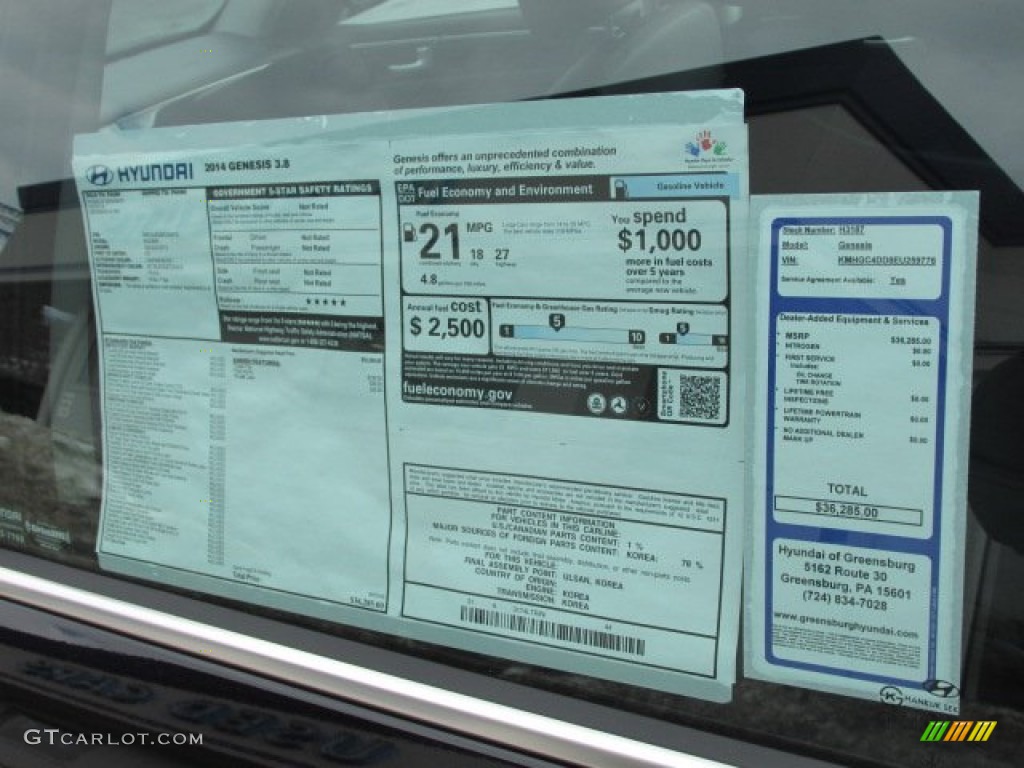 2014 Hyundai Genesis 3.8 Sedan Window Sticker Photos