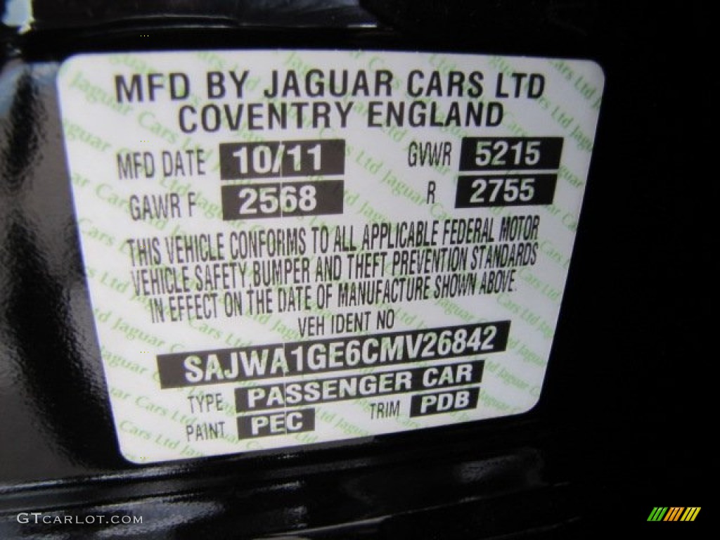 2012 XJ Color Code PEC for Ebony Photo #90779040