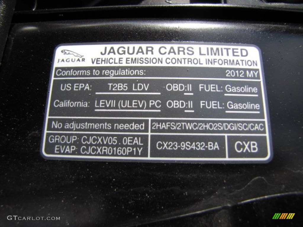 2012 Jaguar XJ XJ Supercharged Info Tag Photos