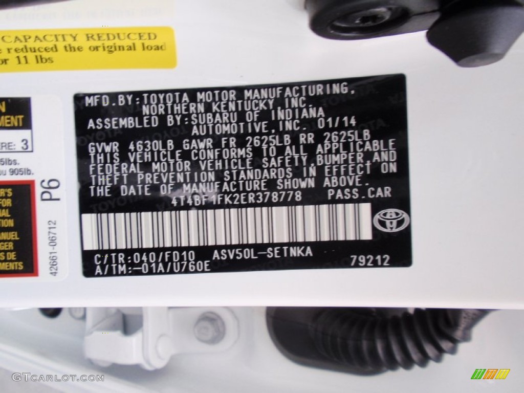 2014 Camry Color Code 040 for Super White Photo #90782679