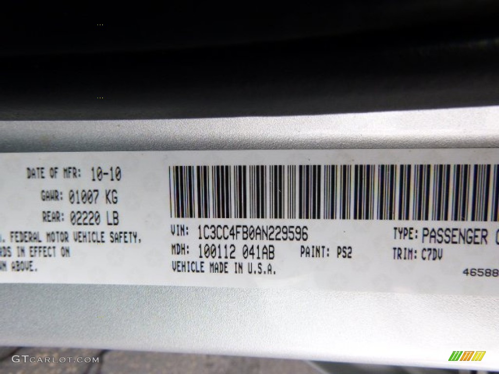 2010 Sebring Color Code PS2 for Bright Silver Metallic Photo #90791340