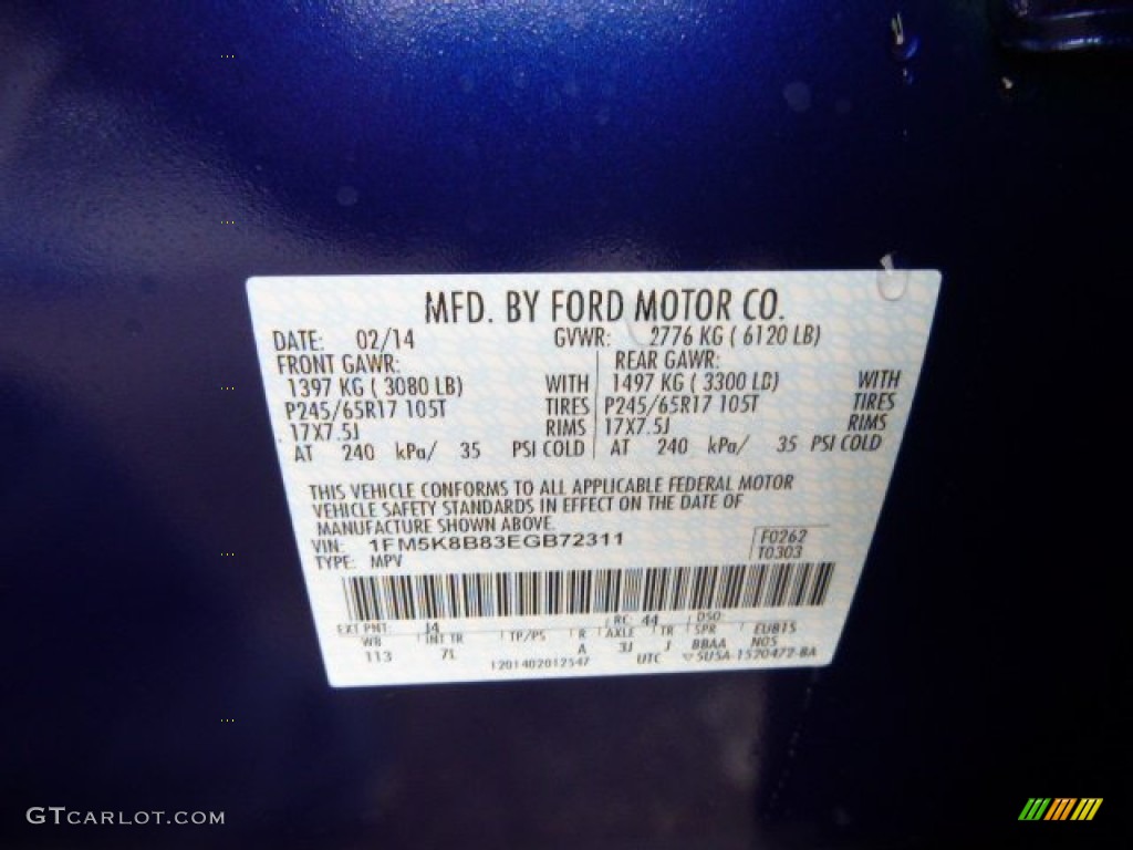 2014 Ford Explorer 4WD Color Code Photos