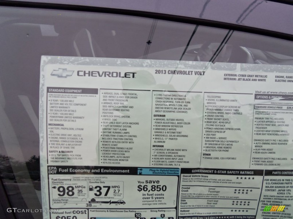 2013 Chevrolet Volt Standard Volt Model Window Sticker Photo #90796131