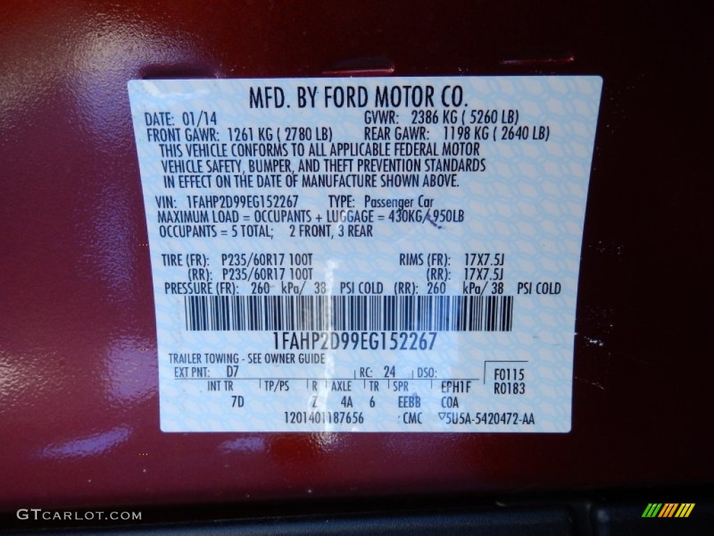 2014 Taurus Color Code D7 for Sunset Photo #90803340