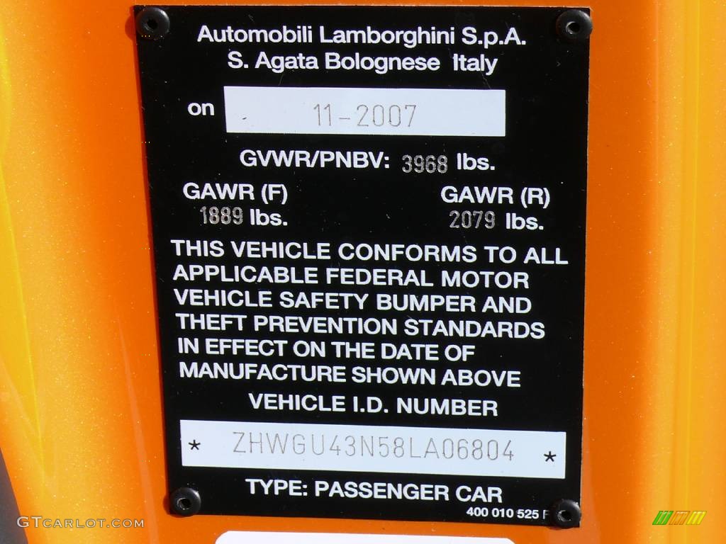 2008 Lamborghini Gallardo Superleggera Info Tag Photo #908039