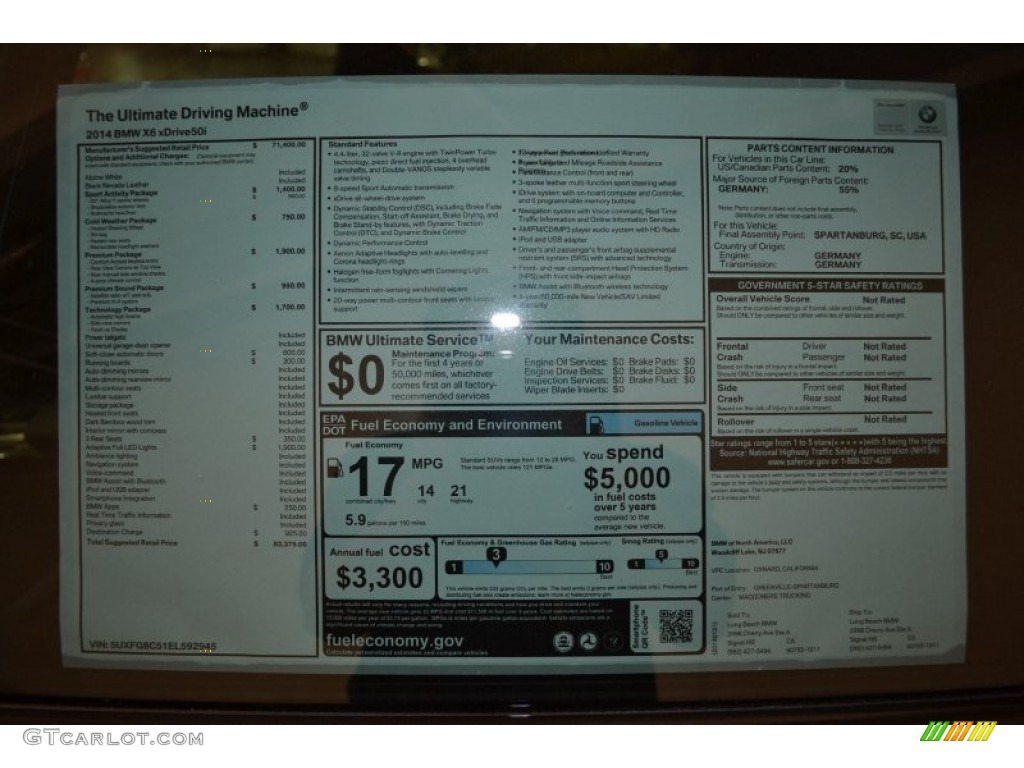 2014 BMW X6 xDrive50i Window Sticker Photo #90806439