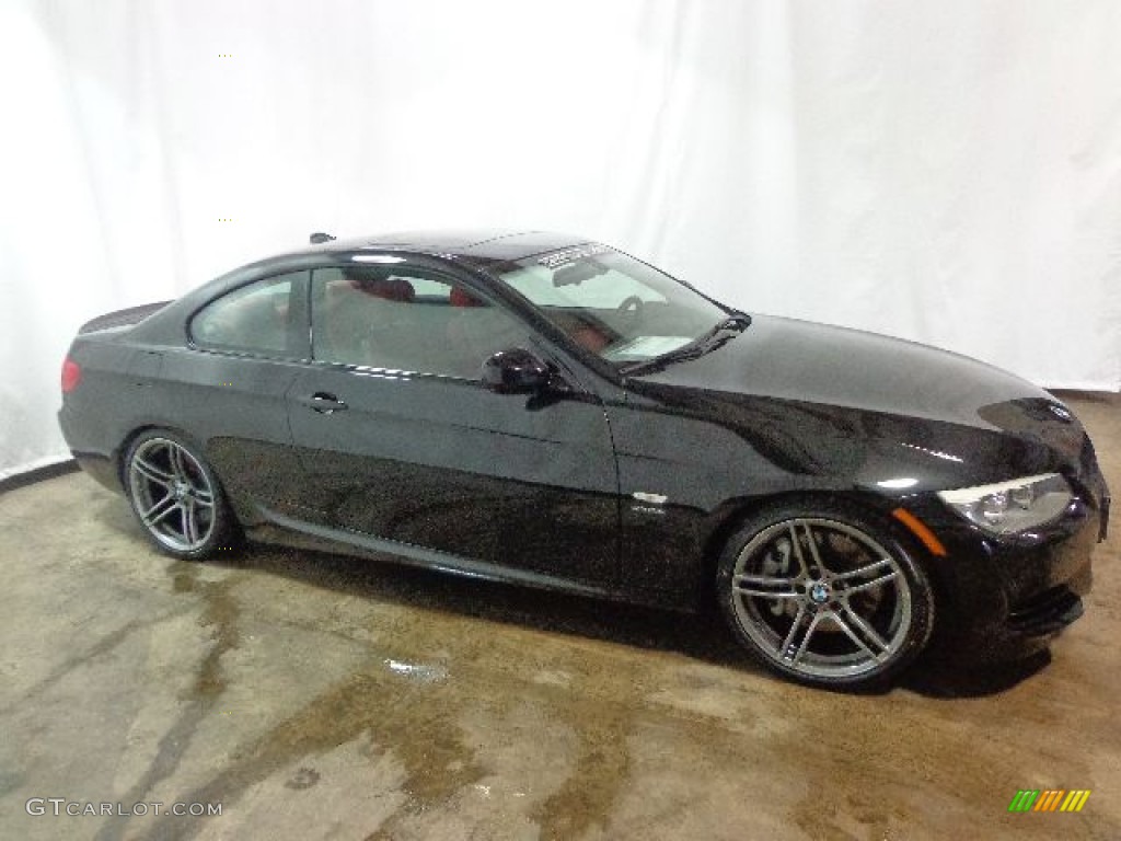 2011 3 Series 335is Coupe - Black Sapphire Metallic / Coral Red/Black Dakota Leather photo #3