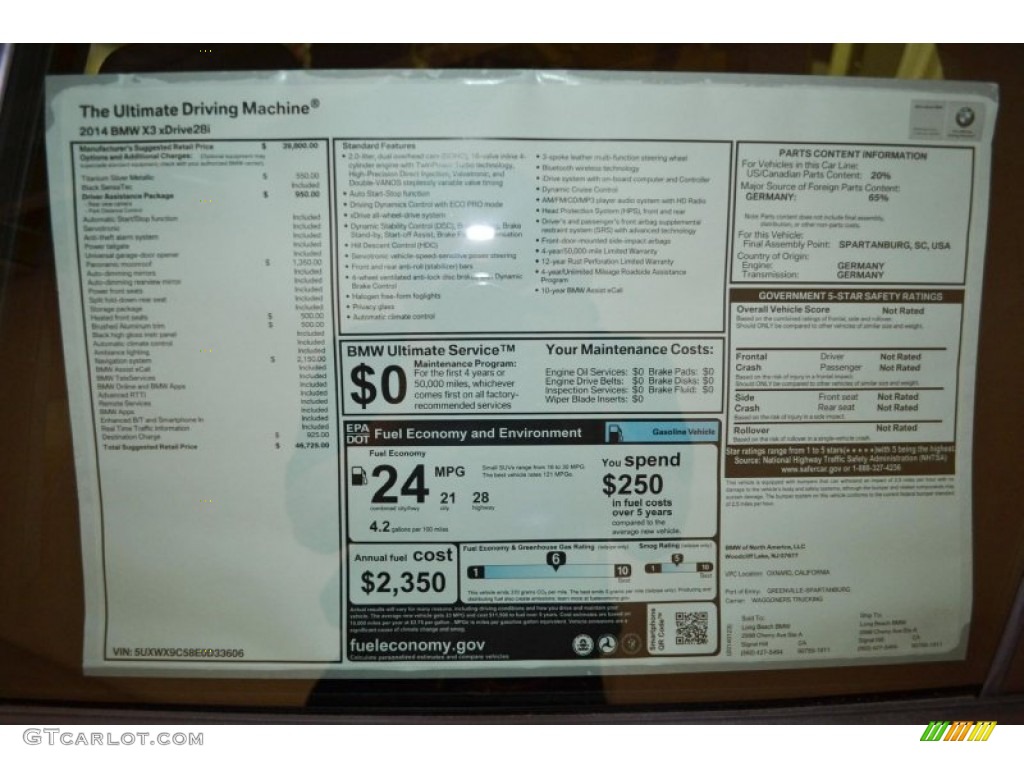 2014 BMW X3 xDrive28i Window Sticker Photo #90807669