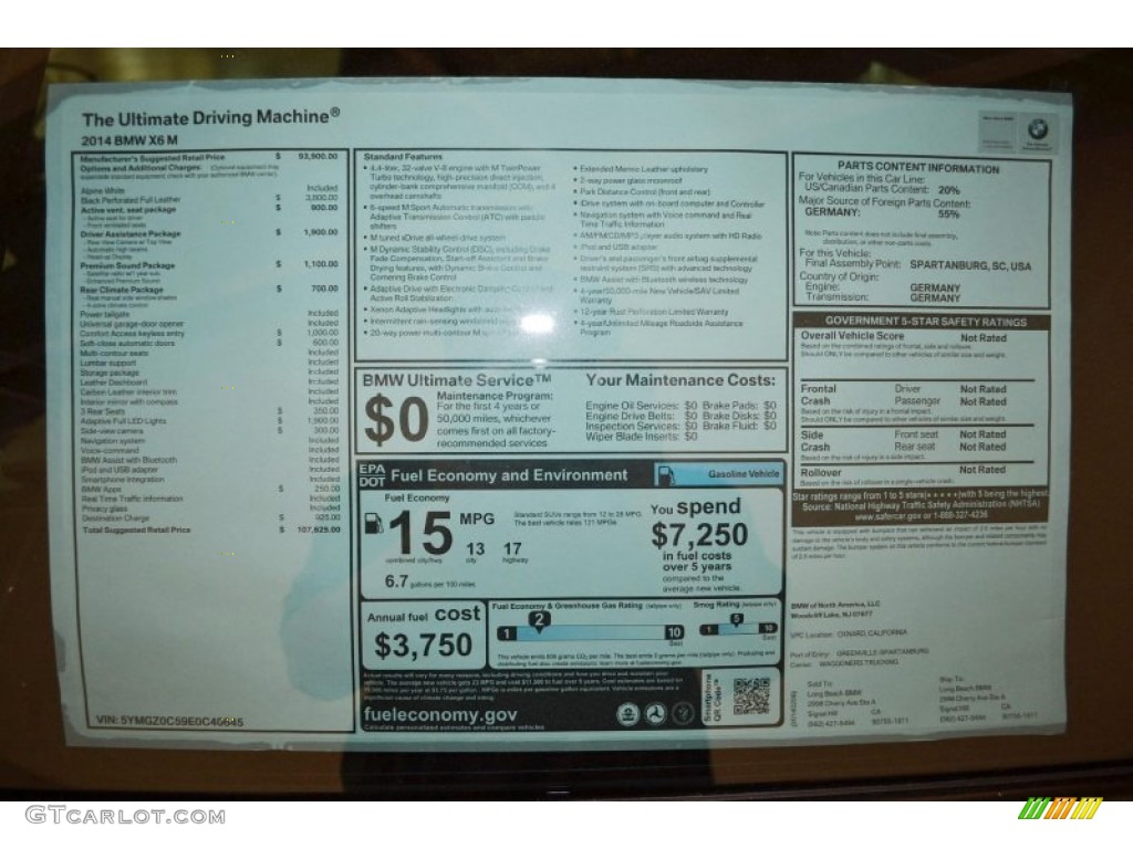 2014 BMW X6 M M xDrive Window Sticker Photo #90807849