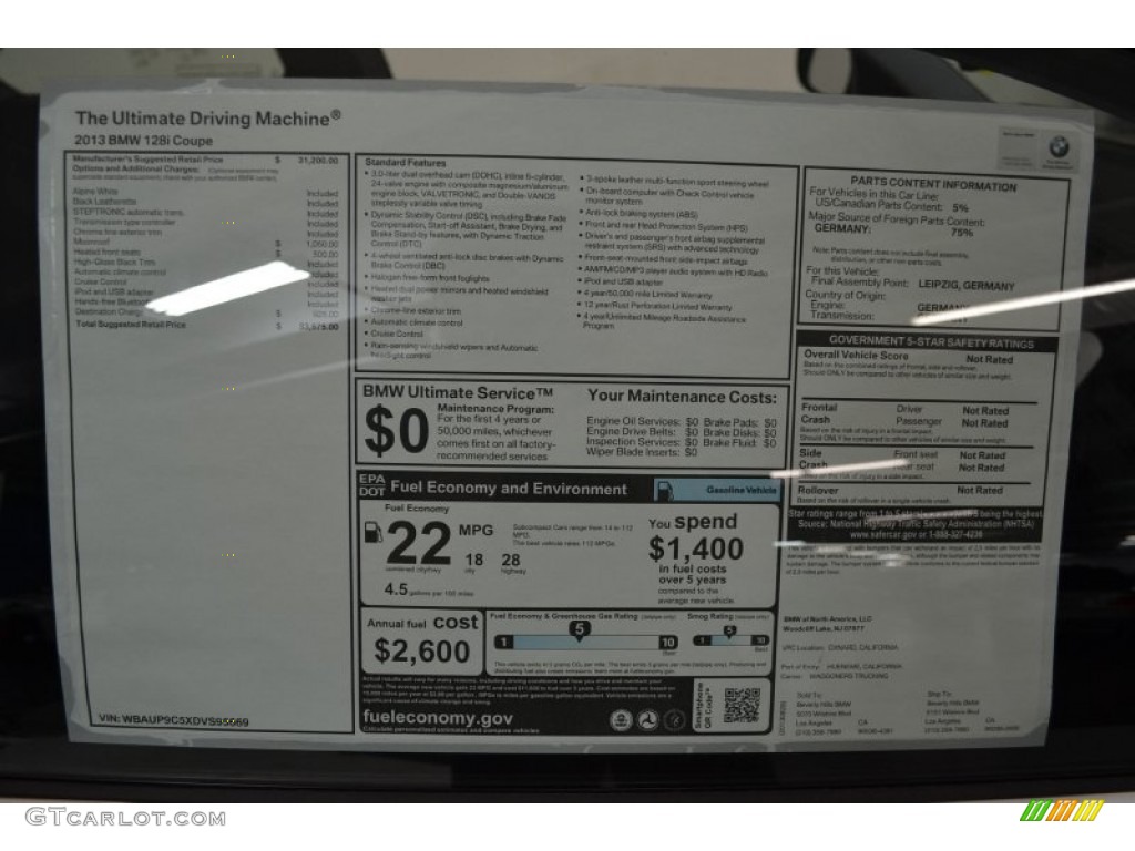 2013 1 Series 128i Coupe - Alpine White / Black photo #4