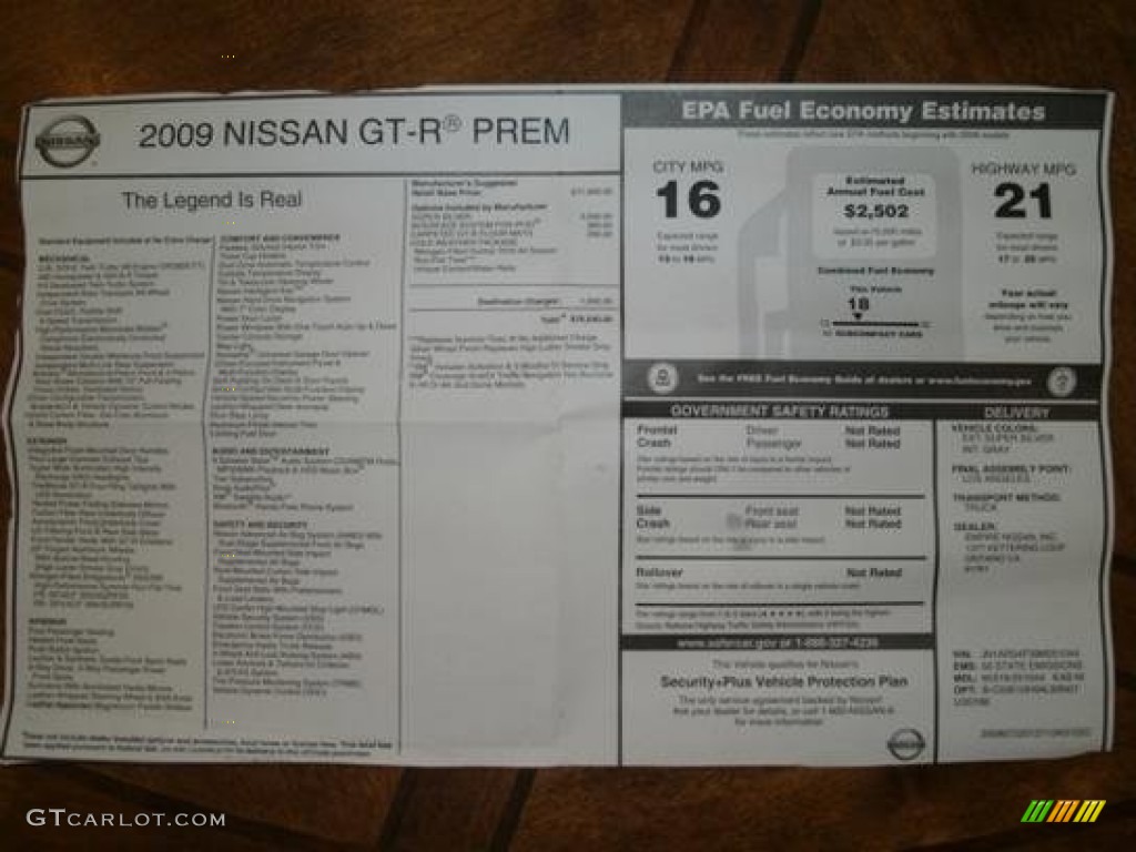 2009 Nissan GT-R Premium Window Sticker Photo #90828410