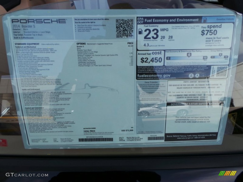 2014 Porsche Boxster S Window Sticker Photo #90838519