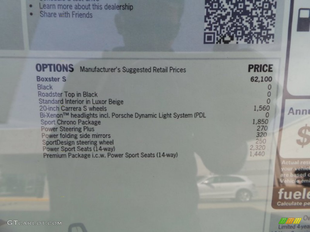 2014 Porsche Boxster S Window Sticker Photo #90838531