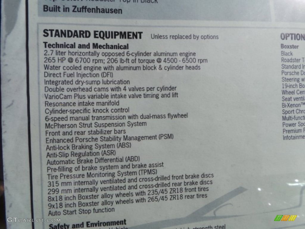 2014 Porsche Boxster Standard Boxster Model Window Sticker Photo #90839318