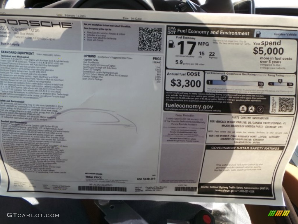2014 Porsche Cayenne Turbo Window Sticker Photo #90839971