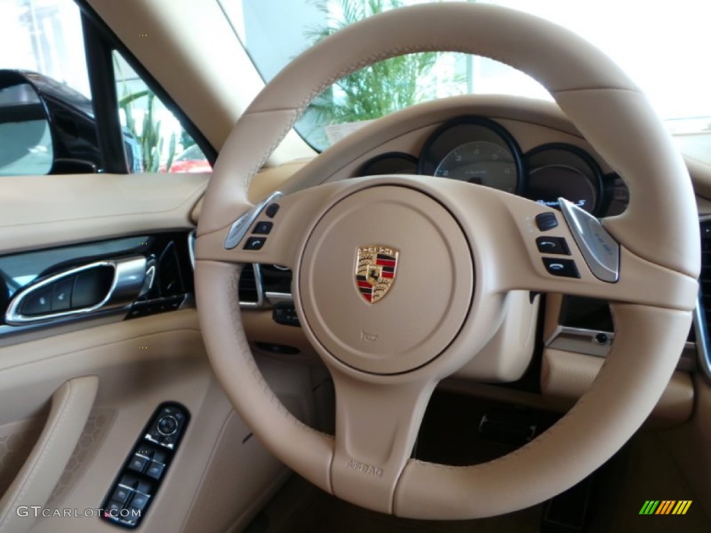 2014 Porsche Panamera S E-Hybrid Luxor Beige Steering Wheel Photo #90841172