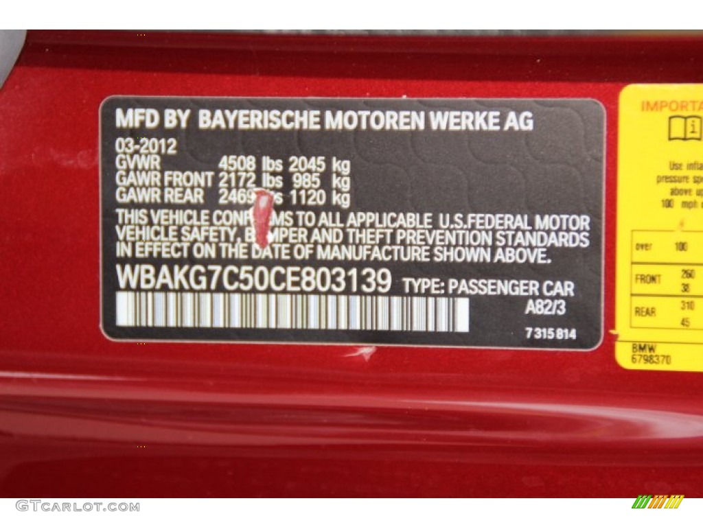 2012 3 Series Color Code A82 for Vermilion Red Metallic Photo #90864776