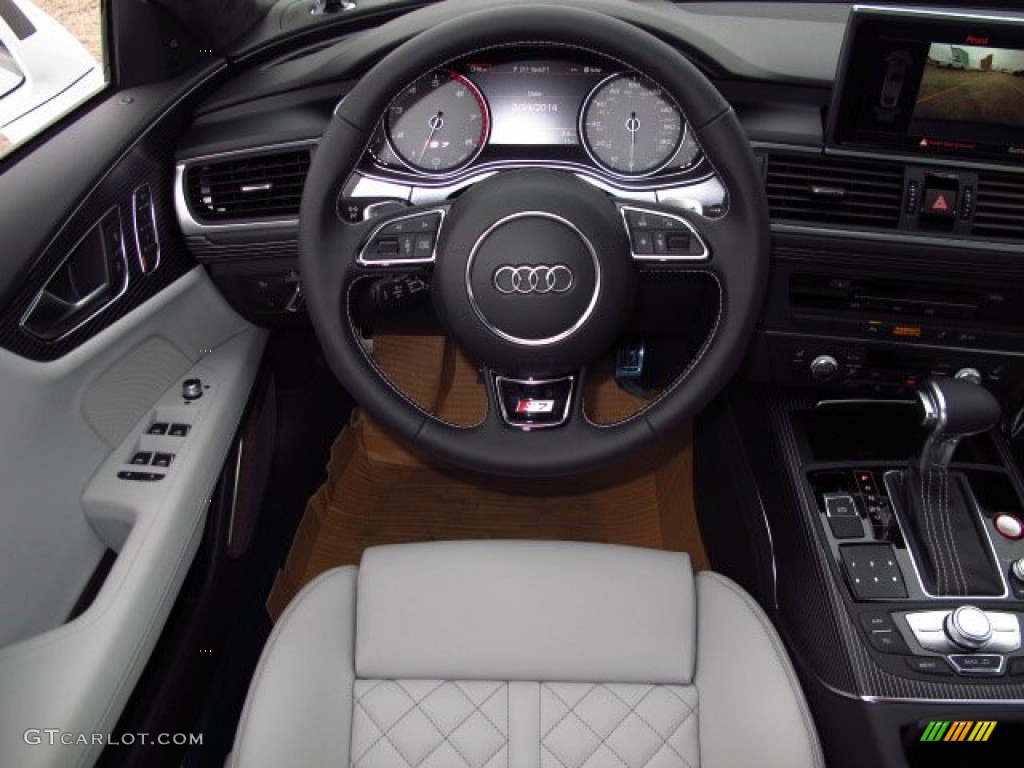 2014 Audi S7 Prestige 4.0 TFSI quattro Lunar Silver w/Diamond Contrast Stitching Steering Wheel Photo #90877334