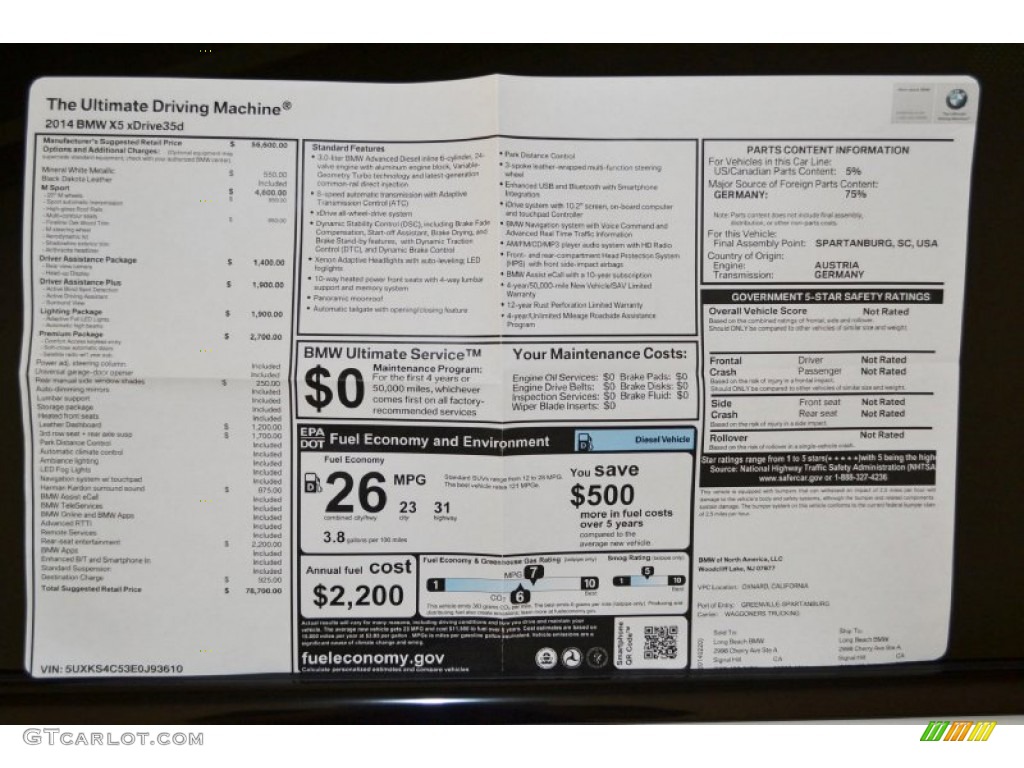 2014 BMW X5 xDrive35d Window Sticker Photos
