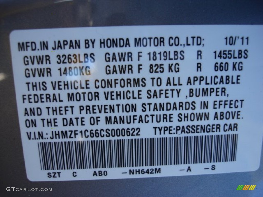2012 CR-Z Color Code NH642M for Storm Silver Metallic Photo #90885301