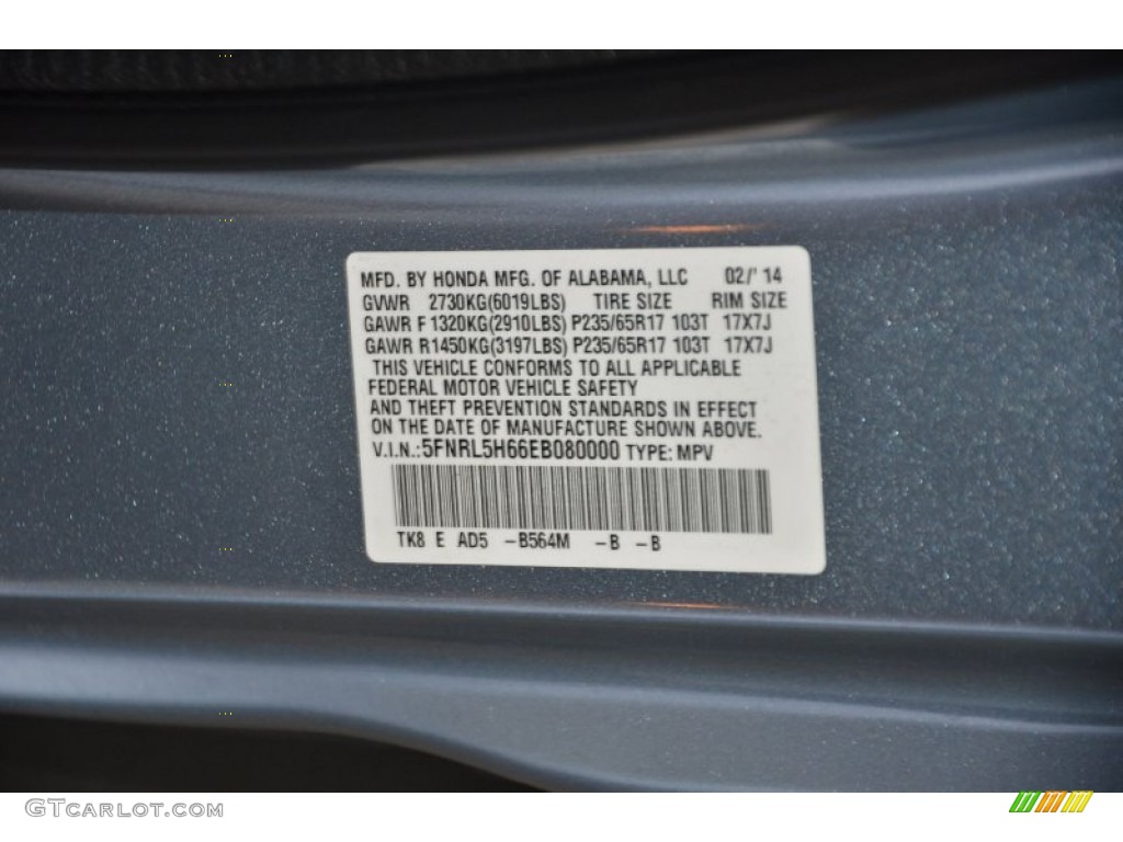 2014 Odyssey EX-L - Celestial Blue Metallic / Gray photo #37