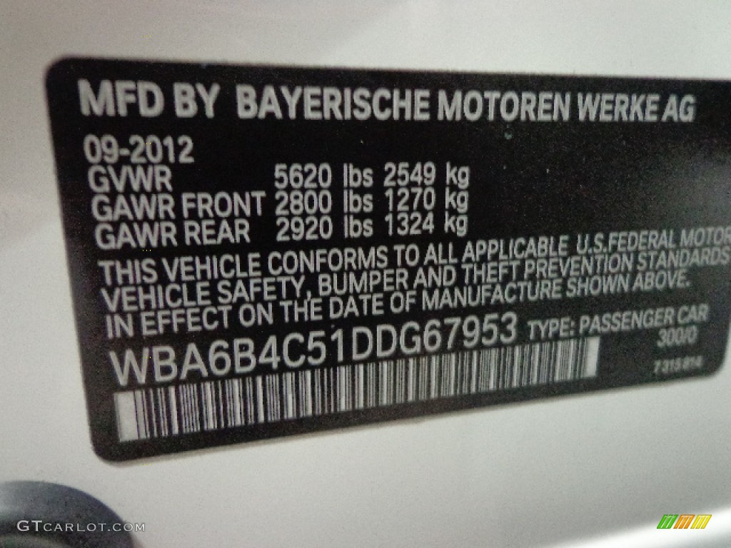 2013 BMW 6 Series 650i Gran Coupe Color Code Photos