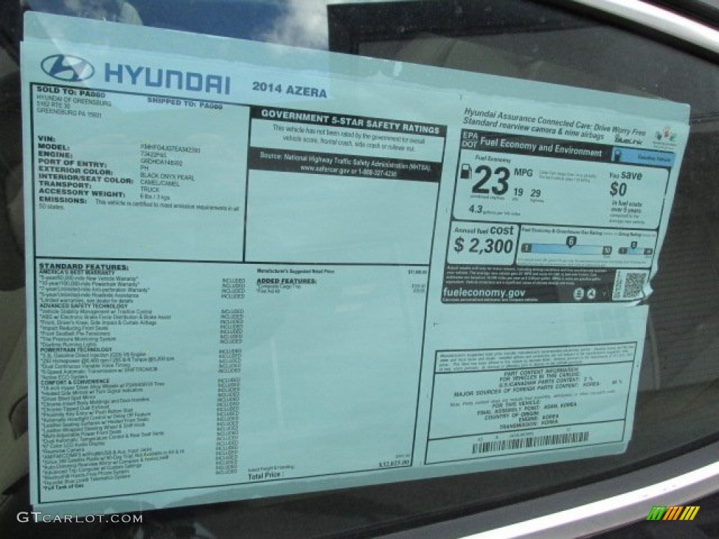 2014 Hyundai Azera Sedan Window Sticker Photos
