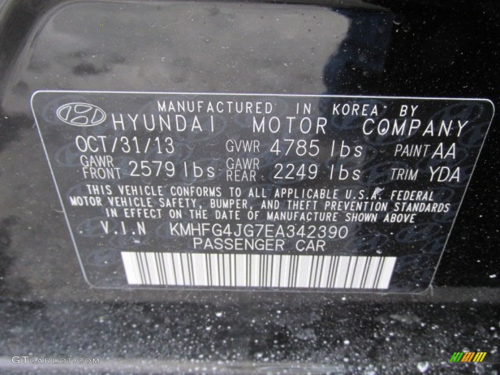 2014 Azera Color Code AA for Black Onyx Pearl Photo #90916846