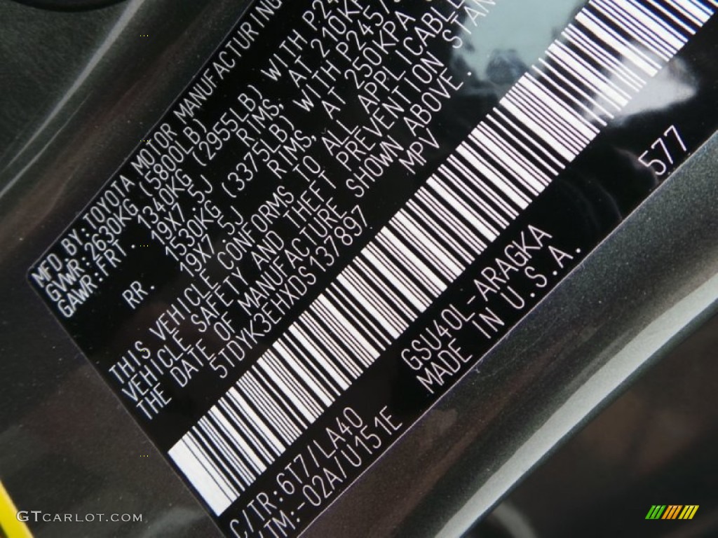 2013 Toyota Highlander Limited Color Code Photos