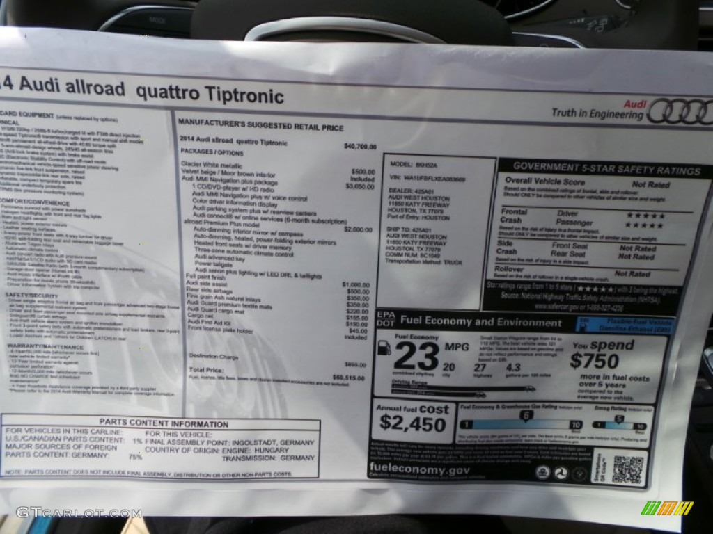 2014 Audi allroad Premium plus quattro Window Sticker Photo #90929890